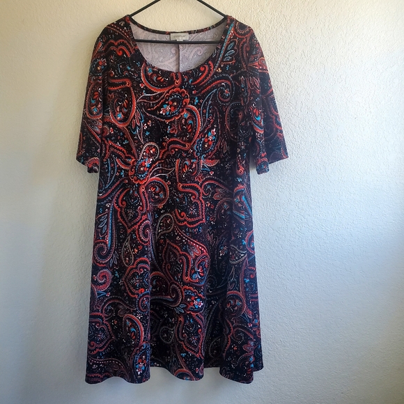 Avenue Black/Burgundy Paisley Knee Length Dress Prairie Spring Summer - Picture 1 of 6
